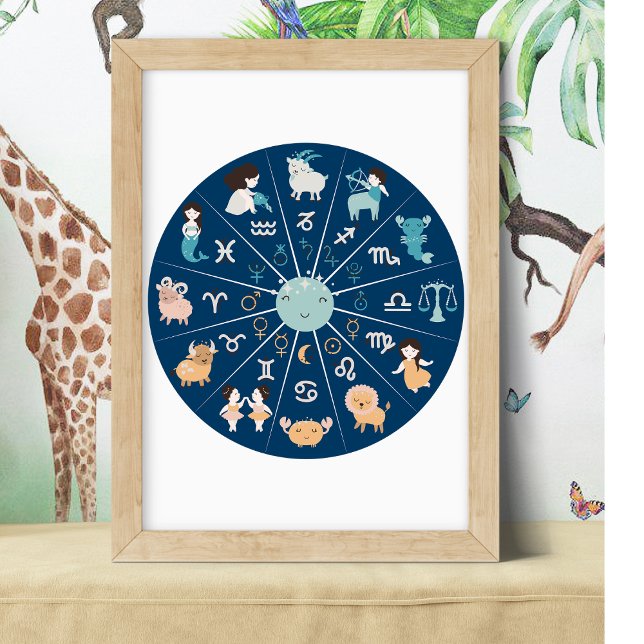 Poster Astrologia para Crianças - Nursery Zodiac Wheel Bl (Criador carregado)