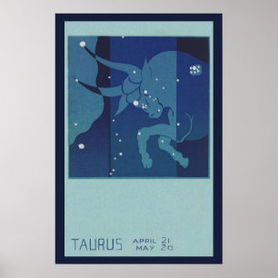 Poster Astrologia Vintage Zodiac, Constelação Taurus