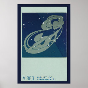 Pôster Astrologia Vintage Zodiac, Constelação Virgo