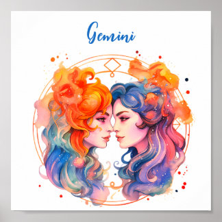 Poster Astrologia zodiac de Gemini em aquarela