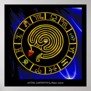 Poster Astrologia ZODÍACA DOURADA DO GRÁFICO ASTRAL LABYR