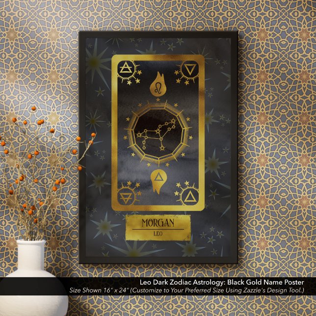 Poster Astrologia Zodiaca Leo Dark: Nome Dourado Negro (Dark Zodiac Poster: for the Birth Sign Leo in Black and Gold Personalized with Your Name.)