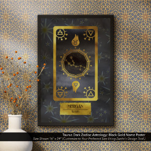 Poster Astrologia Zodiaca Taurus Dark: Nome Dourado Negro