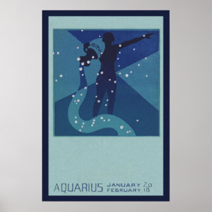 Pôster Astrologia Zodíaco Vintage, Constelação de Aquário