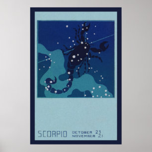 Poster Astrologia Zodíaco Vintage, Constelação de Escorpi