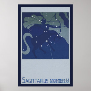 Pôster Astrologia Zodíaco Vintage Constelação de Sagitári