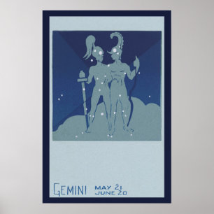 Poster Astrologia Zodíaco Vintage Gêmeos Constelação Gême
