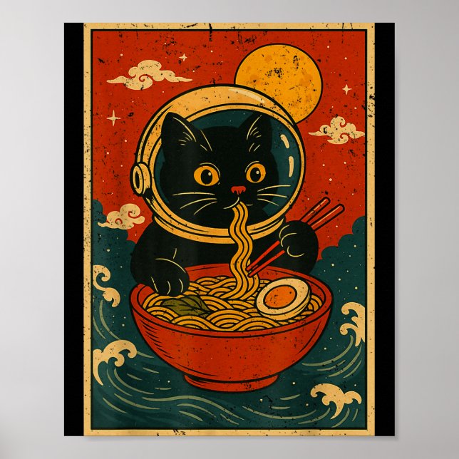 Poster Astronaut Cat Ramen Japanese Graphic Tees Men Wome (Frente)