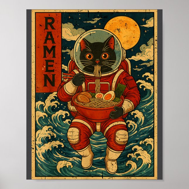 Poster Astronaut Cat Ramen Japanese Graphic Tees Men Wome (Frente)