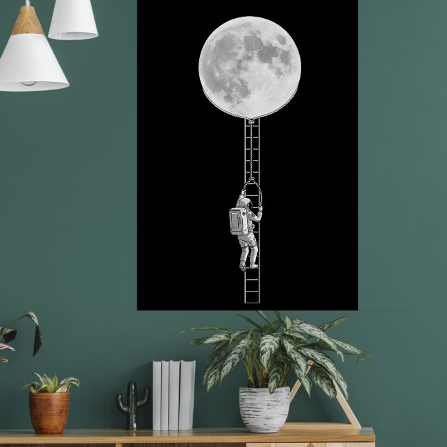 Poster Astronaut Climbing the Moon – Surreal Space Art (Sala de Estar 1)
