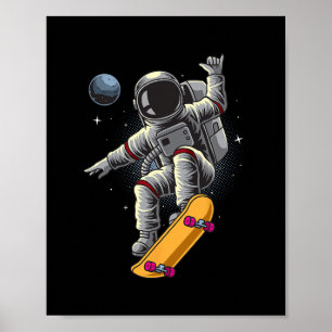 Poster Astronaut Fazendo Skate Espaço Planetas Lua Astron