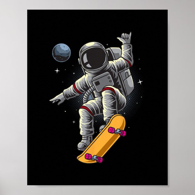 Poster Astronaut Fazendo Skate Espaço Planetas Lua Astron (Frente)