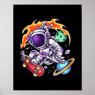 Poster Astronauta Anda De Skate No Espaço Entre Planetas
