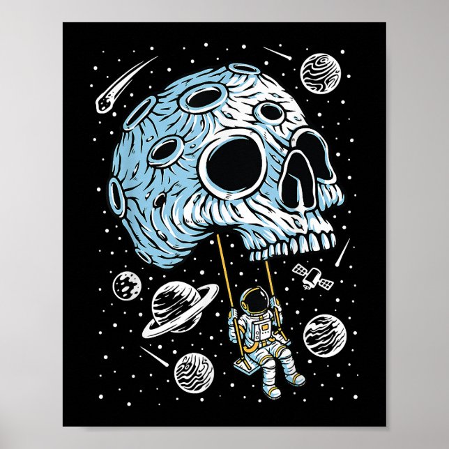 Poster Astronauta Arte Espacial Exterior Desenho Caveira  (Frente)