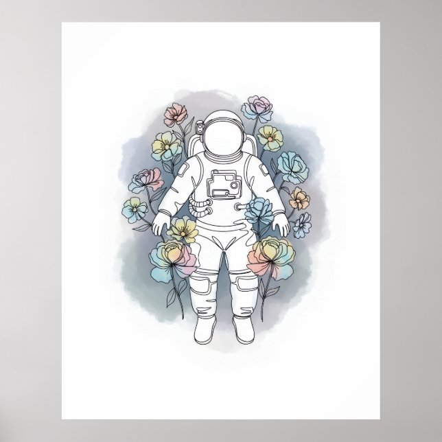 Poster astronauta, arte simples de uma linha contínua (Frente)