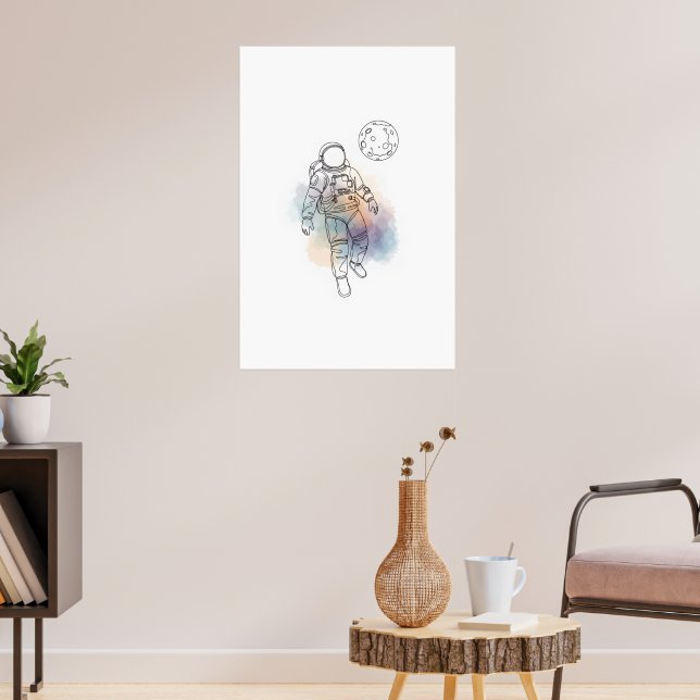 Poster astronauta, arte simples de uma linha contínua (Sala de Estar 3)