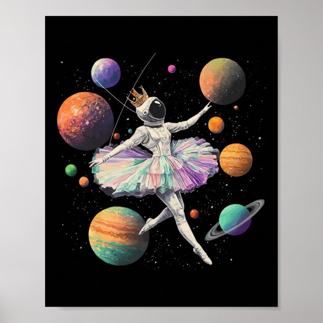 Poster Astronauta Ballerina Dançando Em Planetas Espaciai (Frente)