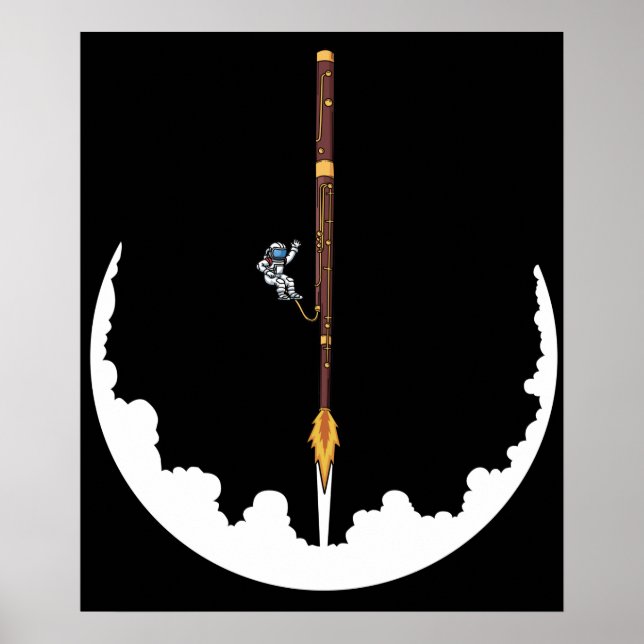 Poster Astronauta Bassonista Jazz Música Oferece Bassoon (Frente)