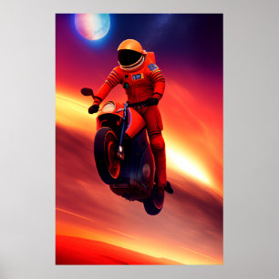 Poster Astronauta Biker em Arte Científica Gráfica Espaci