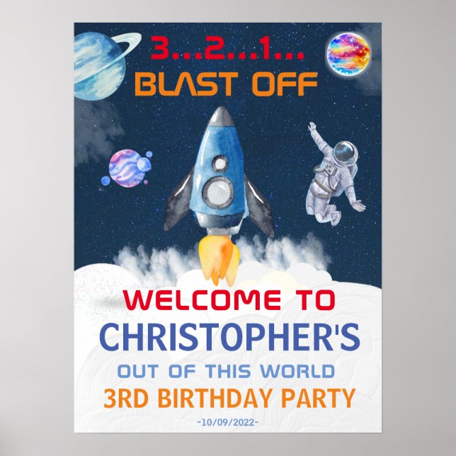 Poster Astronauta Blue Space Birthday (Frente)