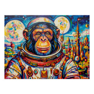PÔSTER ASTRONAUTA-CHIMPANZÉ STEAMPUNK