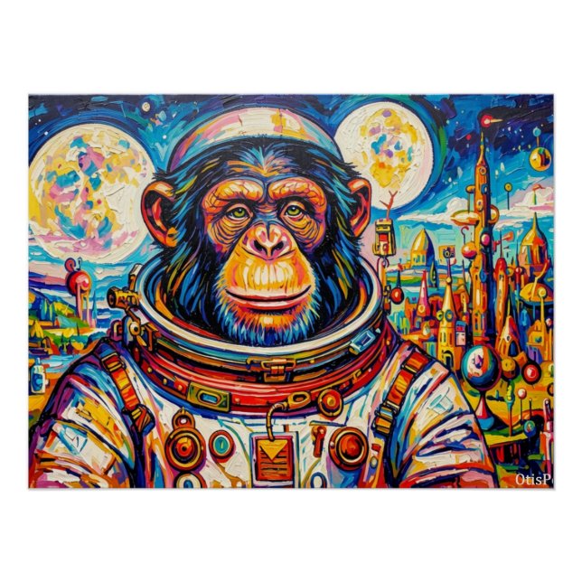 PÔSTER ASTRONAUTA-CHIMPANZÉ STEAMPUNK (Frente)