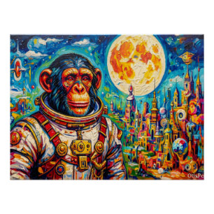 PÔSTER ASTRONAUTA-CHIMPANZÉ STEAMPUNK 2