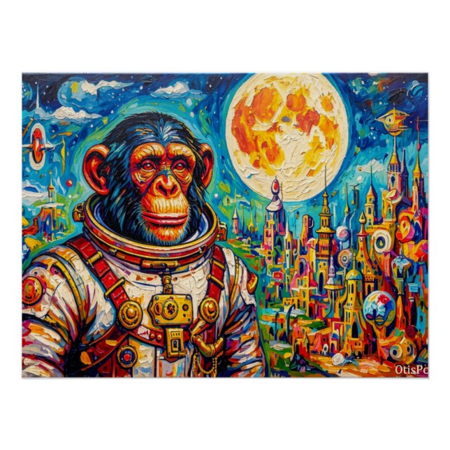 PÔSTER ASTRONAUTA-CHIMPANZÉ STEAMPUNK 2 (Frente)