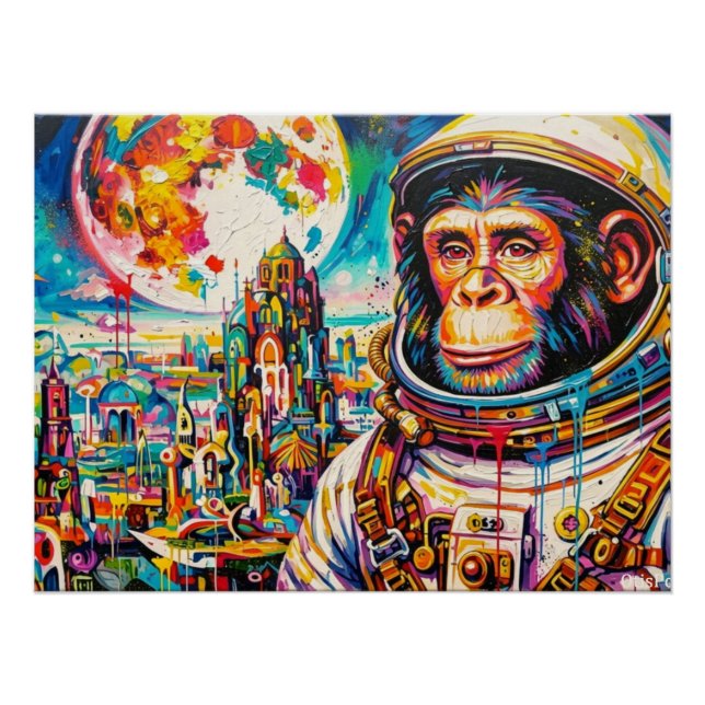 PÔSTER ASTRONAUTA-CHIMPANZÉ STEAMPUNK 3 (Frente)