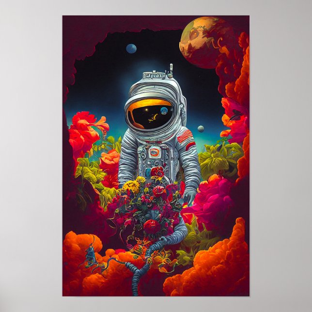Poster Astronauta Colorida no Espaço com Trabalho de arte (Frente)