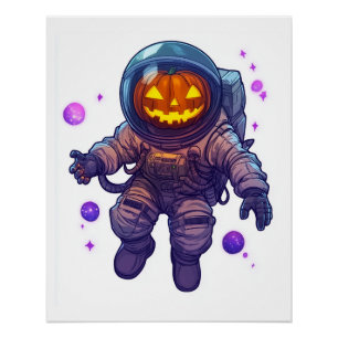 Pôster Astronauta com Jack-o'-Lanterna