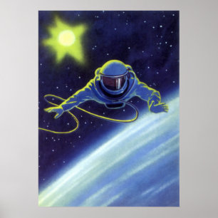 Poster Astronauta da ficção científica do vintage em u