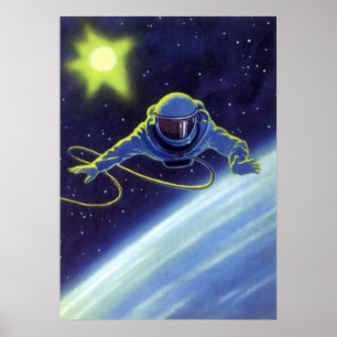 Poster Astronauta da ficção científica do vintage em u