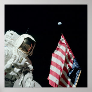 Pôster Astronauta de Apollo 17 com vista da terra