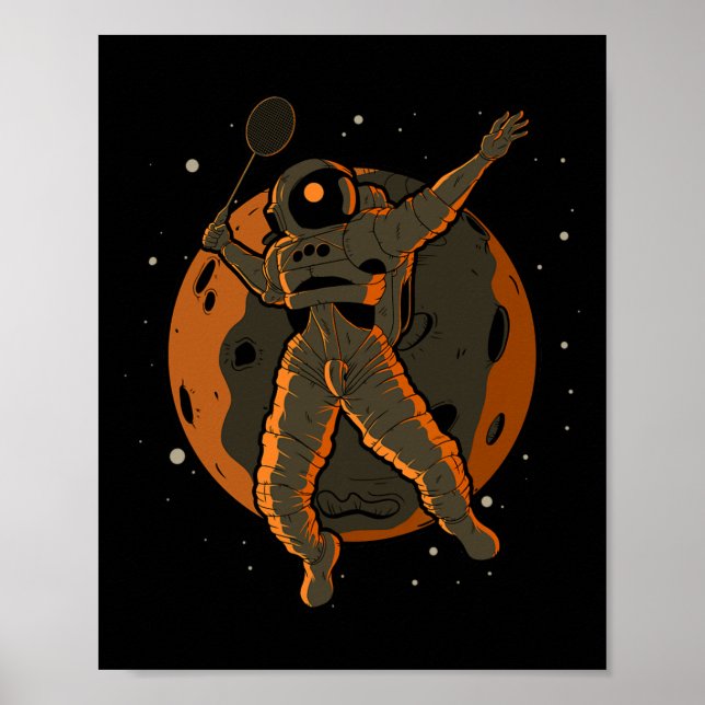 Poster Astronauta de Badminton Espacial Exterior (Frente)