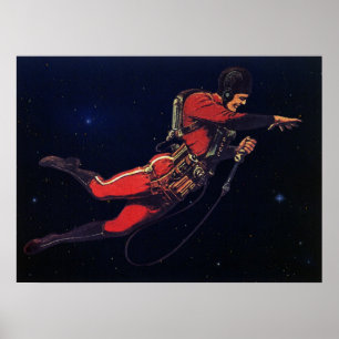 Poster Astronauta de Ficção Científica Vintage no Exte