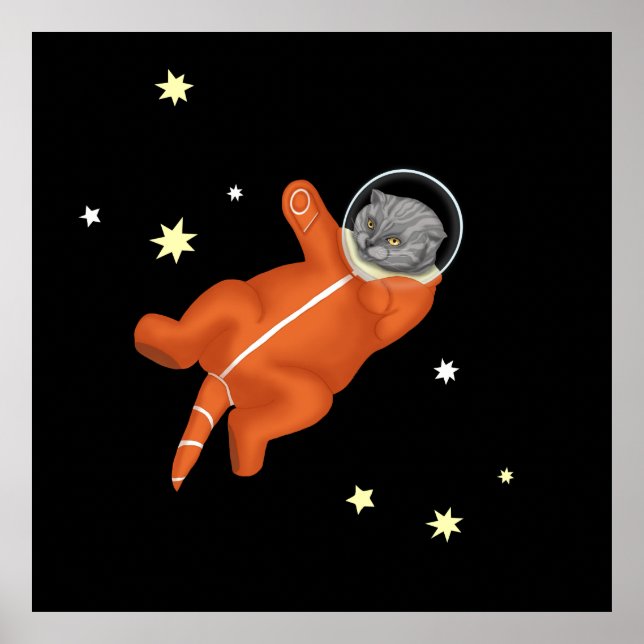Poster Astronauta de gato em um traje espacial laranja (Frente)