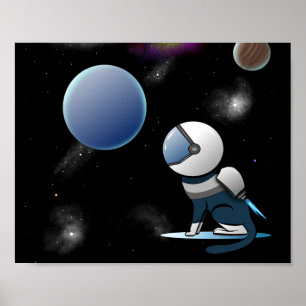 Poster Astronauta de Gato Espacial Voando