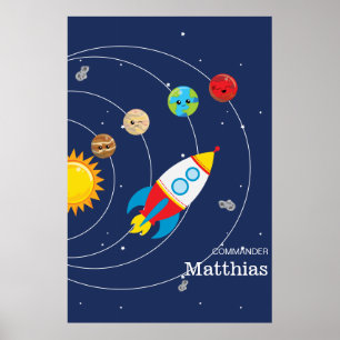 Poster Astronauta do espaço de Rocketship dos planetas d
