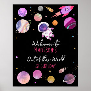 Poster Astronauta do Espaço Exterior Rosa Astronauta Bo