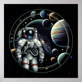 Poster Astronauta e Planetas Vintage