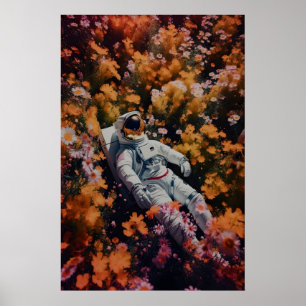 Poster Astronauta em Flores Arte Impressa Gótico Ficção C
