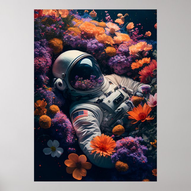 Poster Astronauta em flores coloridas (Frente)