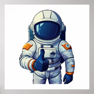 Poster astronauta em traje espacial mostrando polegar par
