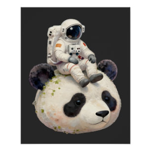 Pôster Astronauta em um Panda Espacial Surreal Esquisito