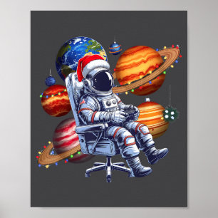 Poster Astronauta Engraçado Natal Luzes Espaciais Chapéu