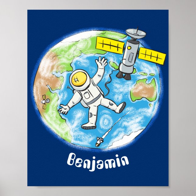 Poster Astronauta engraçado no espaço e na banda desenhad (Frente)