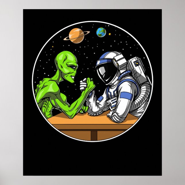 Poster Astronauta Espacial Alienígena Braço Luta Engraçad (Frente)