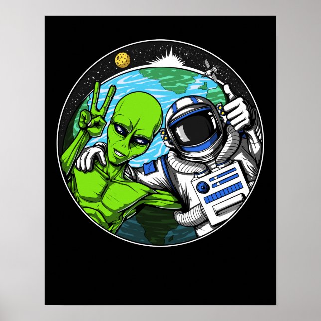 Poster Astronauta Espacial de Sinais de Paz da alienígena (Frente)