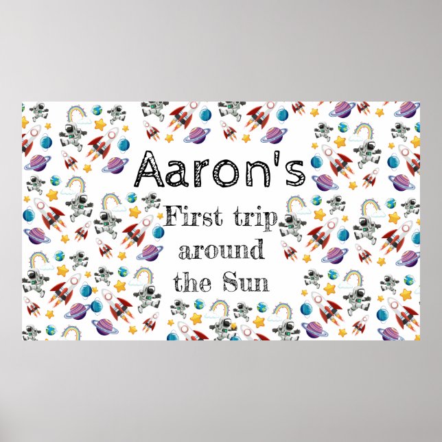 Poster Astronauta Espacial Primeiro Convite de aniversári (Frente)